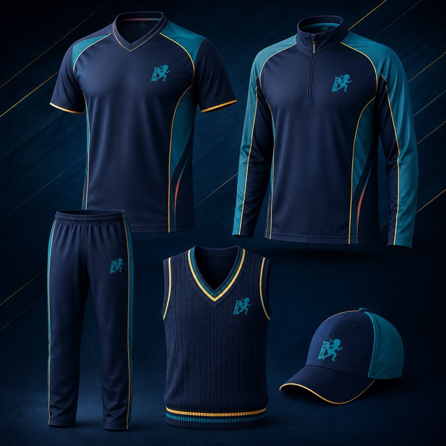 Custom cricket jerseys, trousers, sweater vest and club cap in the NMIRY design collection